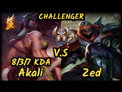 SKT T1 Faker (AKALI) vs ZED - 8/3/7 KDA MID CHALLENGER GAMEPLAY - KR