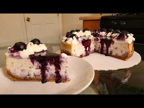 Over the top blueberry cheesecake | Loaded with fresh blueberries, blueberry sauce & whipped cream