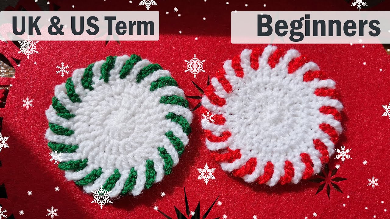 Peppermint Coasters Crochet Christmas Project for Beginners Spiral Crochet Coasters Candy Cane DIY
