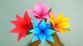 3D Origami Paper Flowers No Glue - Flower Making - DIY Craft