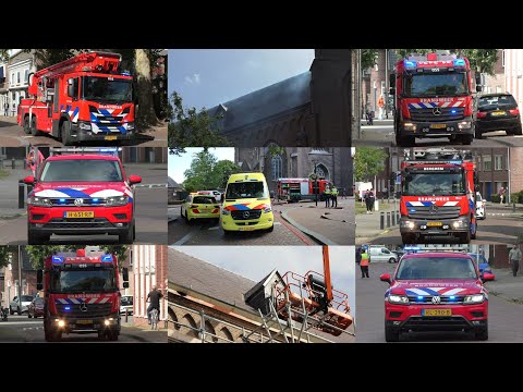 Brandweer rukt met spoed uit naar Grote Brand in de Grote Kerk in het centrum van Oss