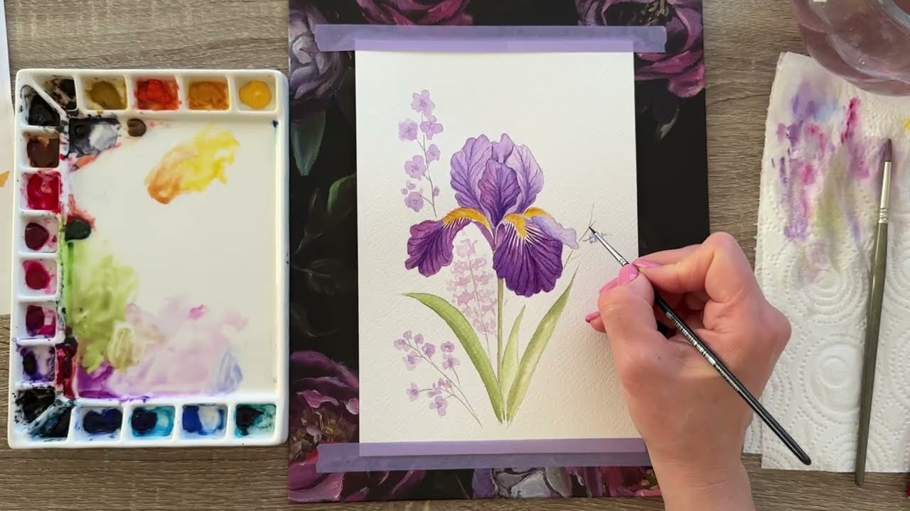 Purple Iris Watercolor Painting Tutorial | Easy Step-by-Step Flower Card for Beginners #irisflower