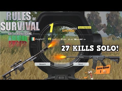 27 Kill Record Solo ! Rules Of Survival M14 EBR and Barrett New Kill Record !
