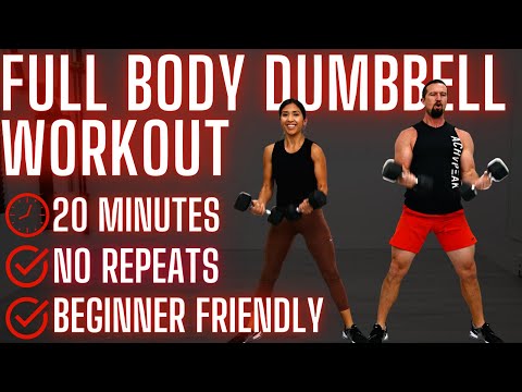 20 Minute Full Body Dumbbell Workout - No Repeats - Great for Beginners & Seniors