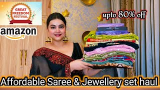 Amazon Great Freedom Festival sale upto 80% off festive Saree & Jewellery set haul @PoojaRikichoyal 