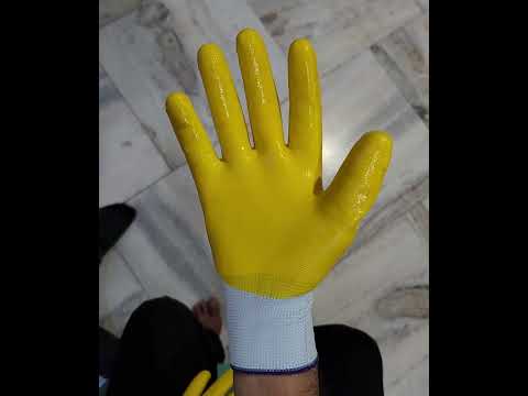 Yellow white nitrile safety gloves, size: 9 inches