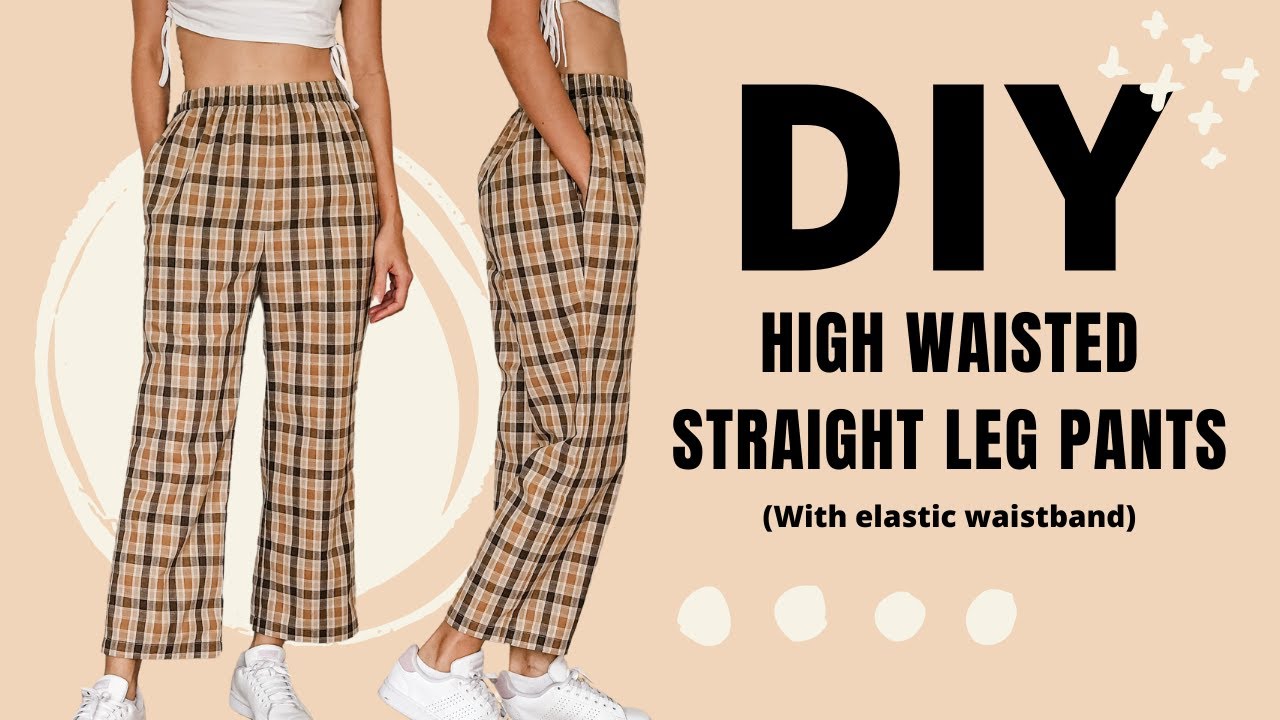 Watch video DIY High waisted straight leg pants (With elastic waistband and side pockets) | Sewing tutorial Now DIY High waisted straight leg pants (With elastic waistband and side pockets) | Sewing tutorial