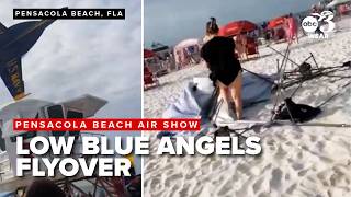 Low Blue Angels flyover at Pensacola Beach sends items flying, shocks beachgoers