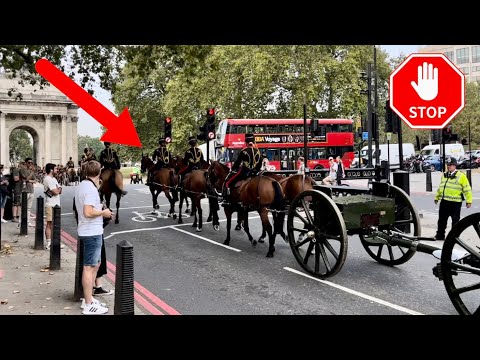 Royal Horse Artillery STOP busy traffic in Central London! *RARE SIGHTING*