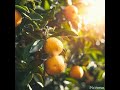 oranges and leaves moving, sun shining bright on fruit and leaves