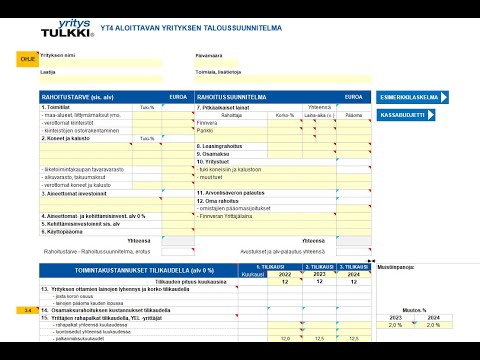 YT4 Aloittavan yrityksen taloussuunnitelman käyttöohje