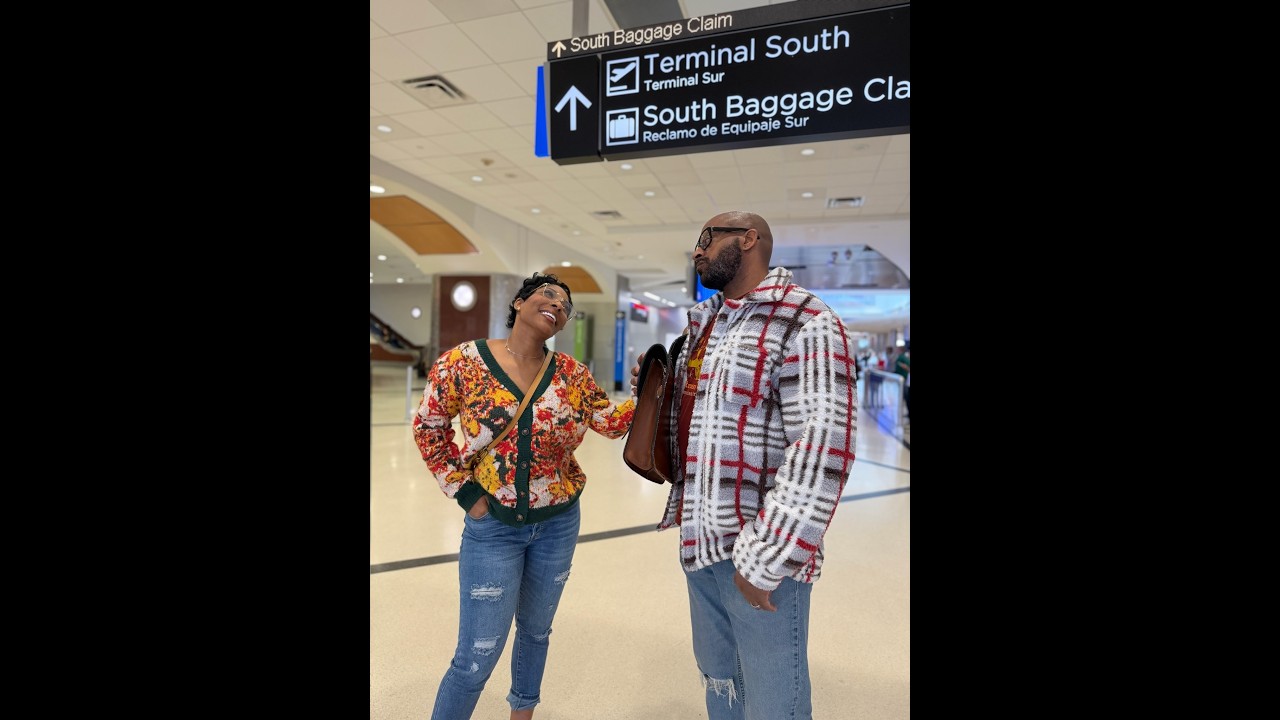 Sharra meets Larry at the airport to wait in the long TSA line with him and see him off