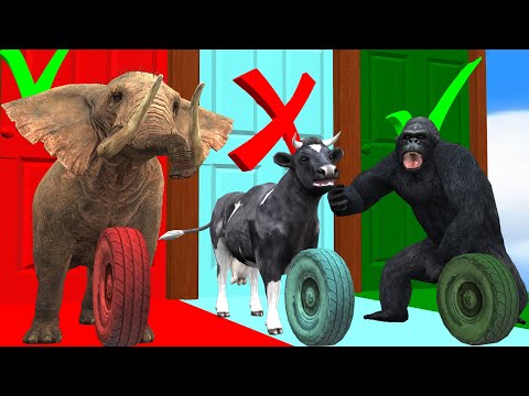 Wild Animals Wrong Door Challenge Game Cow Mammoth Elephant Lion Buffalo Dinosaur Bull Tiger