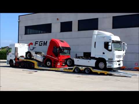 Semitrailer FGM 26 transporting Iveco Stralis 450 & Renault Premium 450