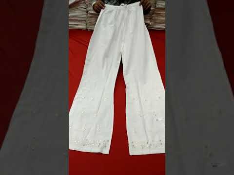Cotton white chikankari palazzo, waist size: upto 54