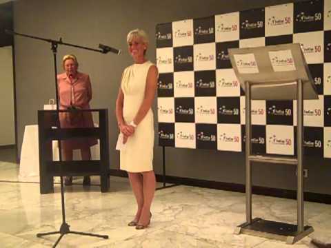 Judy Murray makes a speech at the official Fed Cup dinner
