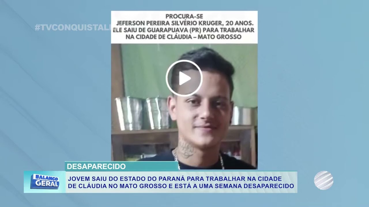 Jovem de 20 anos desaparece após viagem ao mato grosso e família busca respostas