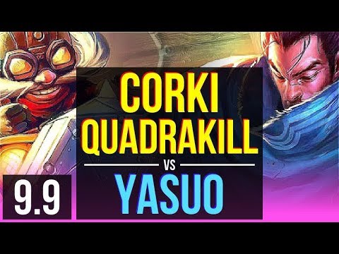 Improve your skill as CORKI vs YASUO (MID) | Quadrakill, KDA 15/0/5 | EUW Challenger | v9.9