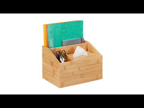 Organiseur de bureau avec mouchoirs Marron - Bambou - 28 x 20 x 22 cm