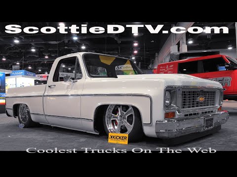 1974 Chevrolet C10 Custom Slammed Street Truck Kicker Booth 2022 SEMA Show Las Vegas NV