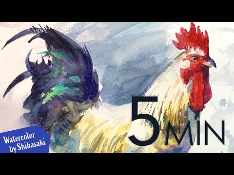 [Eng sub] 5min Easy Watercolor | How to paint a Rooster