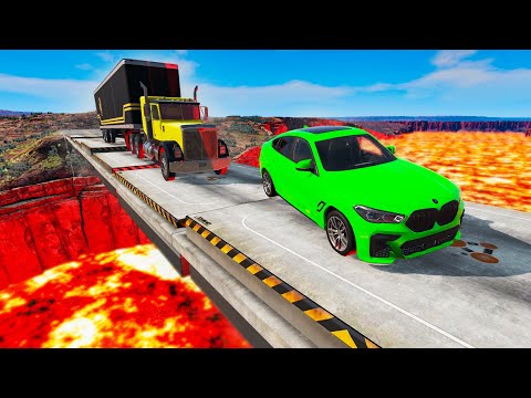 Cars vs Shaker Platforms Bridge Over Lava River 🔥🔥 BeamNG.Drive — Rescind Gaming