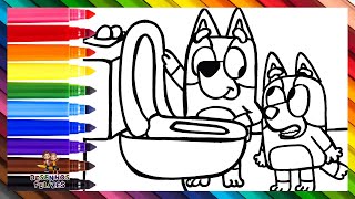 Desenhar E Colorir Bluey e Bingo no Banheiro 🐶🚽🐕 Desenhos Para Crianças