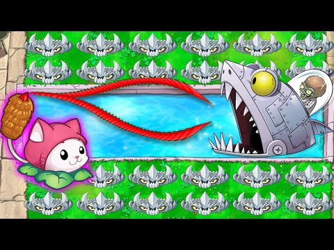 MEGA Cattail + 200 Spikerock Spikerock VS Zombot Sharktronic Sub | Plants vs Zombies Crumbs mode