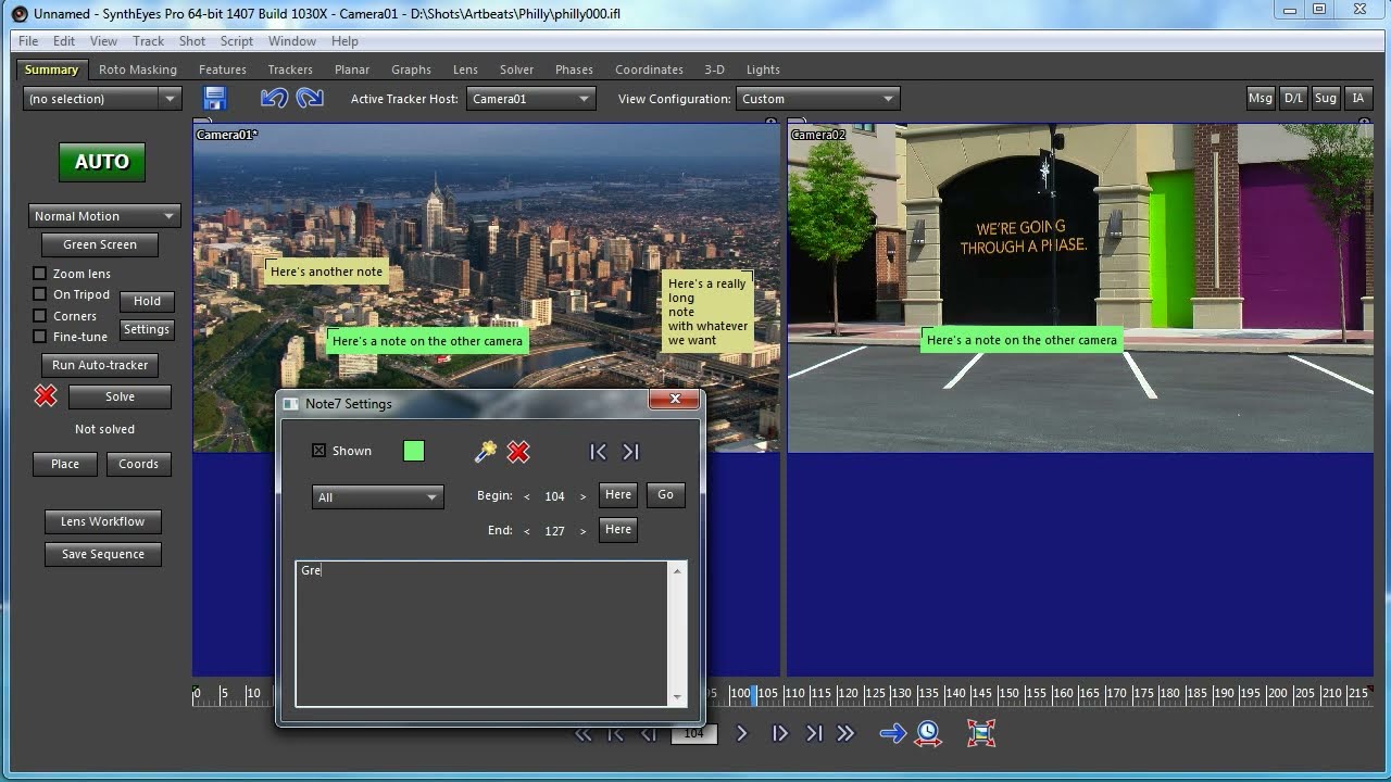 Adding Descriptive Notes to the Camera View in SynthEyes