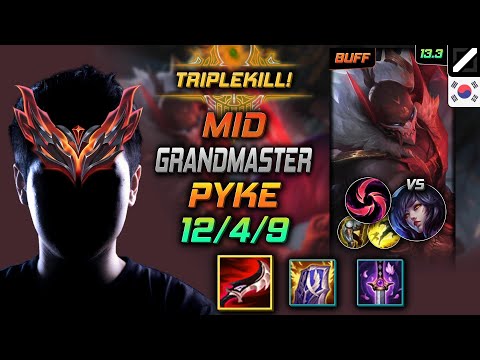 GrandMaster Mid Pyke Build Duskblade of Draktharr Hail of Blades - Pyke Mid vs Ahri - LOL KR 13.3