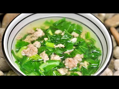 canh cải ngọt nấu với thịt băm ngon