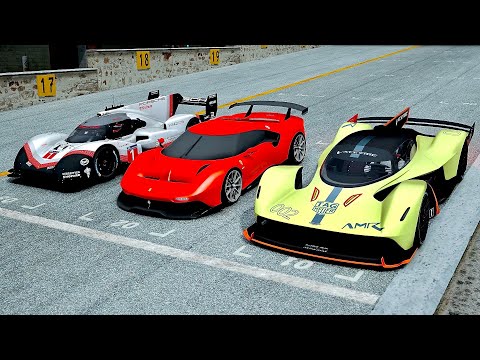 Ferrari P80/C vs Aston Martin Valkyrie AMR Pro vs Porsche 919 EVO at Mugello