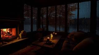 Rainy Autumn Forest Evenings with Fireplace Sounds for Better Sleep and Calm