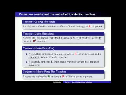 William Meeks: Recent progress in the theory of mean curvature surfaces