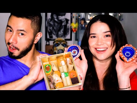 JABY vs DIWALI SNACKS  & TREATS | Achara & Jaby Try Yummy Indian Delicacies!