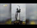 Fire Rescue Crews Use Cherry Picker To Save Bird Tied To Top Of Lamppost
