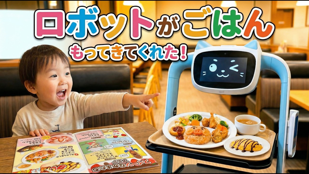 ファミレスでアンパンマンメニュー頼んだよ【配膳ロボット】