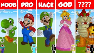 Minecraft SUPER MARIO STATUE HOUSE BUILD CHALLENGE - NOOB vs PRO vs HACKER vs GOD