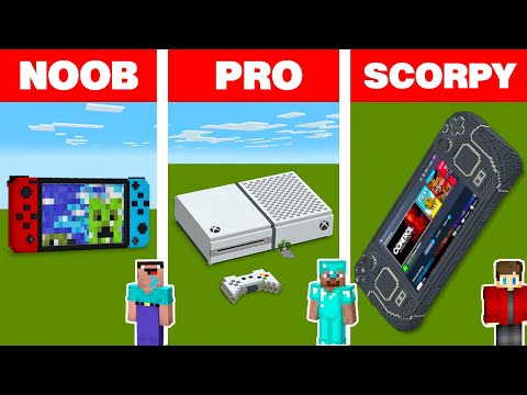 Minecraft NOOB vs PRO vs SCORPY: CONSOLE HOUSE BUILD CHALLENGE in Minecraft Animation