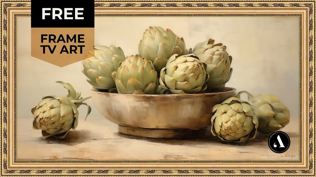 Free Gold Frame TV Art Vintage Still Life Artichokes Oil Painting Screensaver Wallpaper | by ARTEDYA
