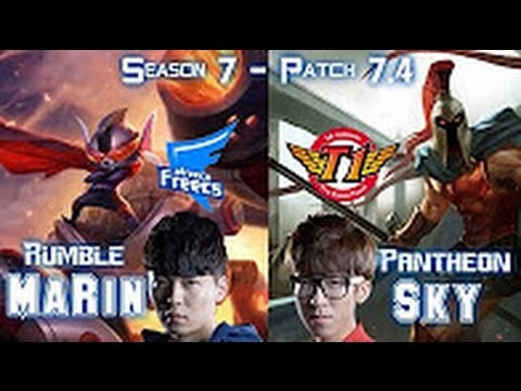AFs MaRin RUMBLE vs SKT T1 Sky PANTHEON Top - Patch 7.4 KOREA Ranked