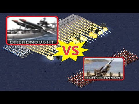 Can 100 Flak Cannons survive 100 Dreadnoughts ? - Red Alert 2