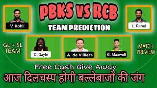 RCB vs PBKS Dream 11, PBKS VS BLR Dream 11 team, Today IPL Match Dream 11 Team, PKS v RCB Match Team