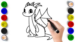 Dragon Painting & Coloring Page Marker Pen For Kids & Toddlers _ Child Art