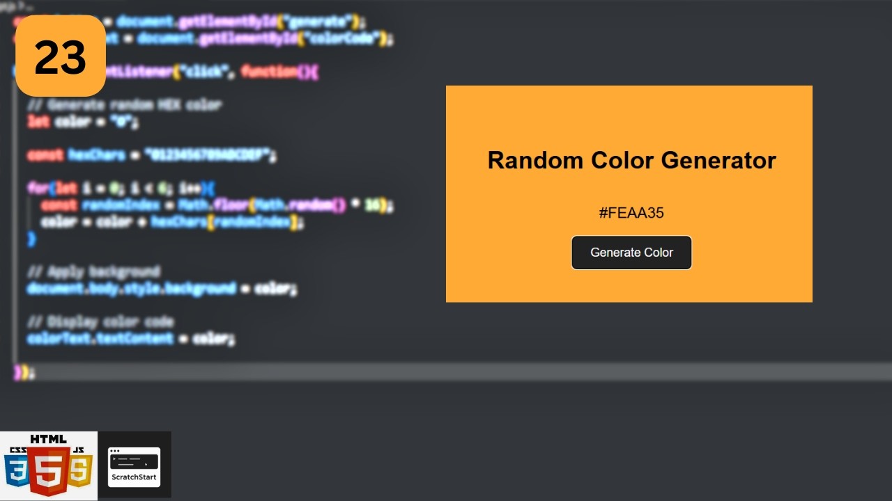 Building a Random Color Generator Using JavaScript | Exploring JavaScript Day 23 |@ScratchStart00