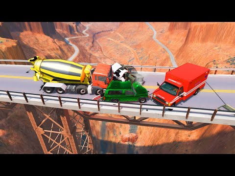 Collapsing Bridge Pileup Crashes - BeamNG drive - BeamNG Cars