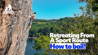 How to retreat off a sport climbing route, featuring the Pongoose clipstick.
