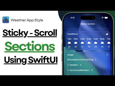 Weather App Style Sticky Scroll Section Using SwiftUI | Sticky Section + Header | Scroll Effects thumbnail