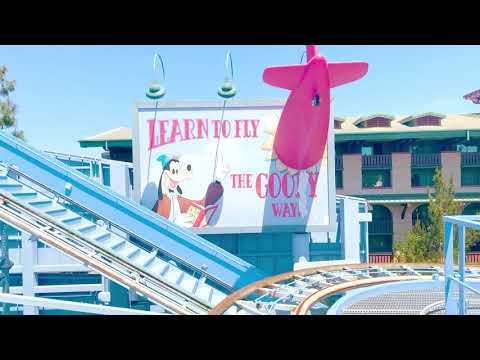 On-ride point of view of Goofy's Sky School