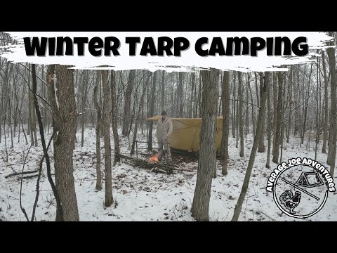 Solo Winter Tarp Camping in Wet Snow Fall